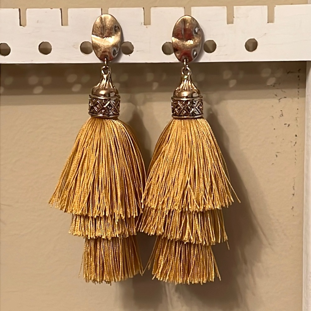 Gold 3 1/2 inch tassel earrings